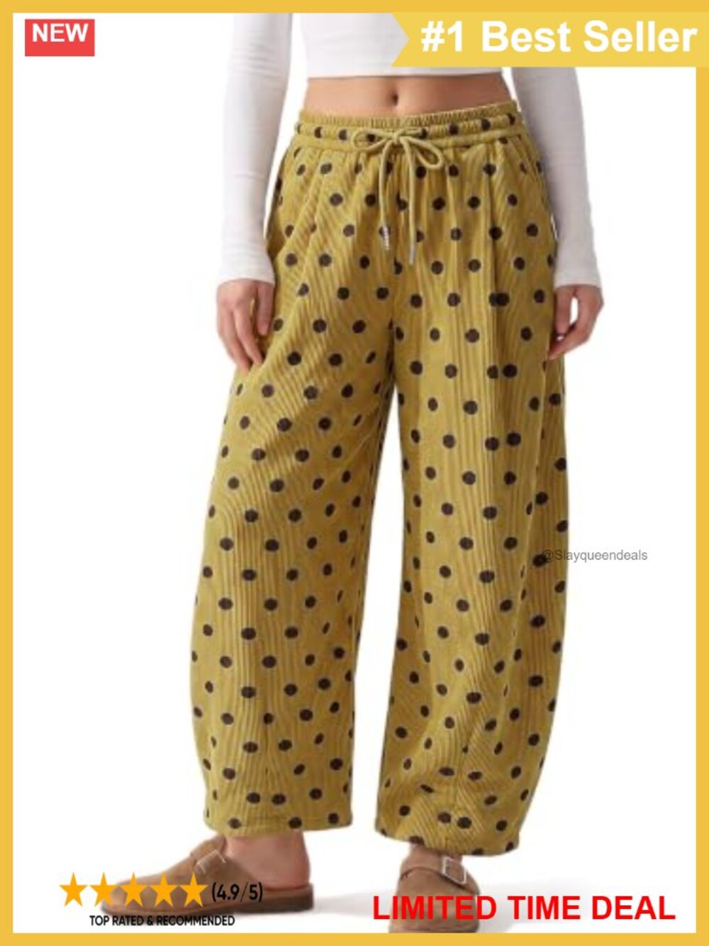 Corduroy Barrel Pants Polka Dot Wide Leg High Rise with Pockets